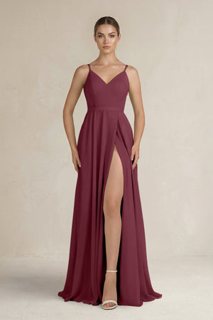 Ruched A-Line Chiffon Bridesmaid Dress with Slit in Desert Rose | KISSBRIDAL