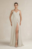 Ruched A - Line Chiffon Bridesmaid Dress with Slit in Dove Gray - SHE IS ME Bridesmaid Dresses