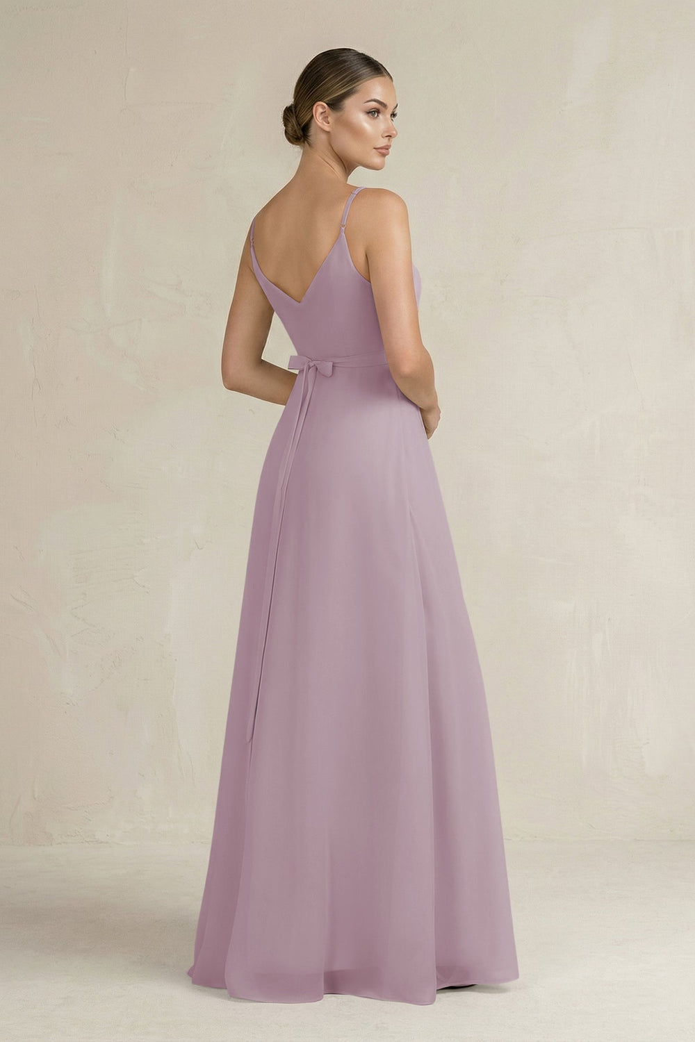 Ruched A - Line Chiffon Bridesmaid Dress with Slit in Dusk - SHE IS ME Bridesmaid Dresses