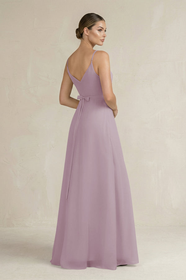 Ruched A - Line Chiffon Bridesmaid Dress with Slit in Dusk - SHE IS ME Bridesmaid Dresses