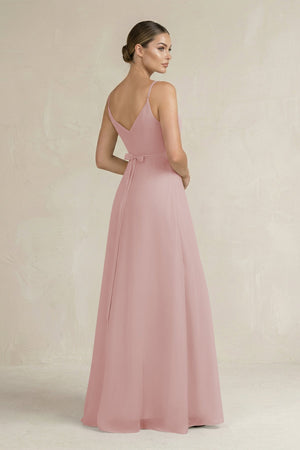 Ruched A - Line Chiffon Bridesmaid Dress with Slit in Dusty Rose - SHE IS ME Bridesmaid Dresses