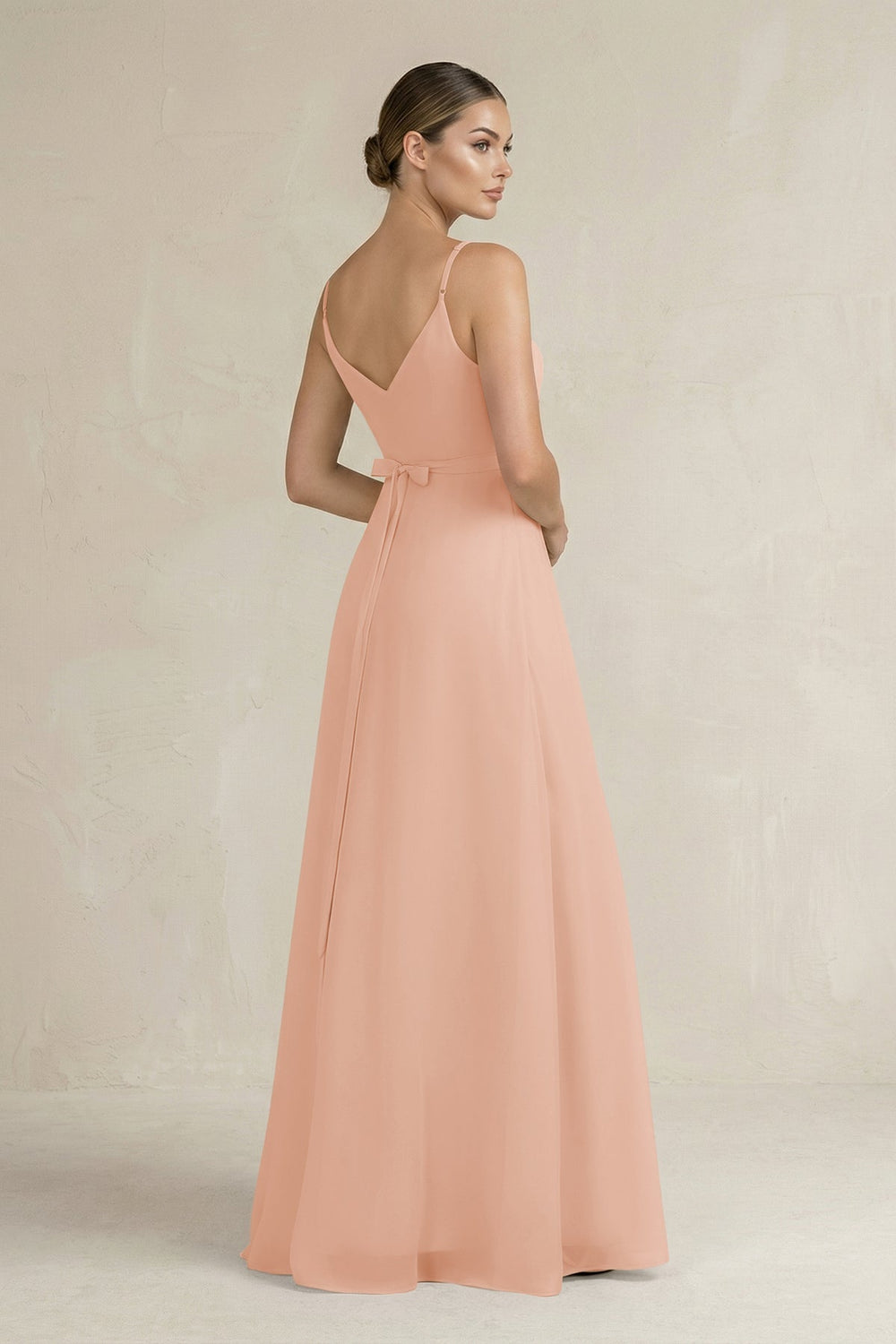 Ruched A - Line Chiffon Bridesmaid Dress with Slit in English Rose - SHE IS ME Bridesmaid Dresses