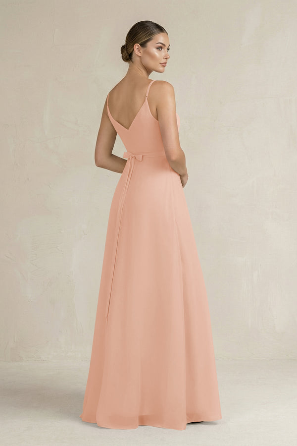 Ruched A - Line Chiffon Bridesmaid Dress with Slit in English Rose - SHE IS ME Bridesmaid Dresses