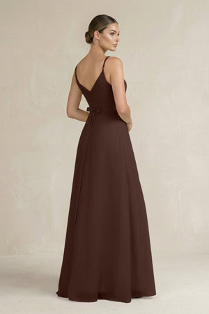 Ruched A - Line Chiffon Bridesmaid Dress with Slit in Espresso - SHE IS ME Bridesmaid Dresses