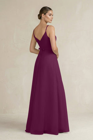 Ruched A - Line Chiffon Bridesmaid Dress with Slit in Fig - SHE IS ME Bridesmaid Dresses