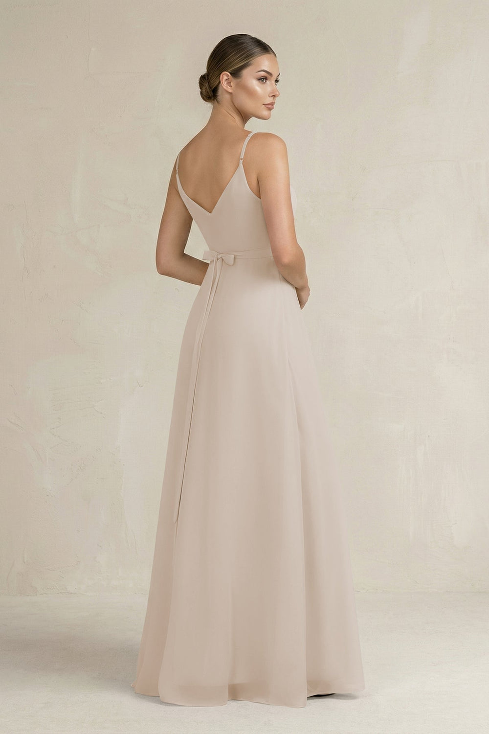 Ruched A - Line Chiffon Bridesmaid Dress with Slit in Frost - SHE IS ME Bridesmaid Dresses