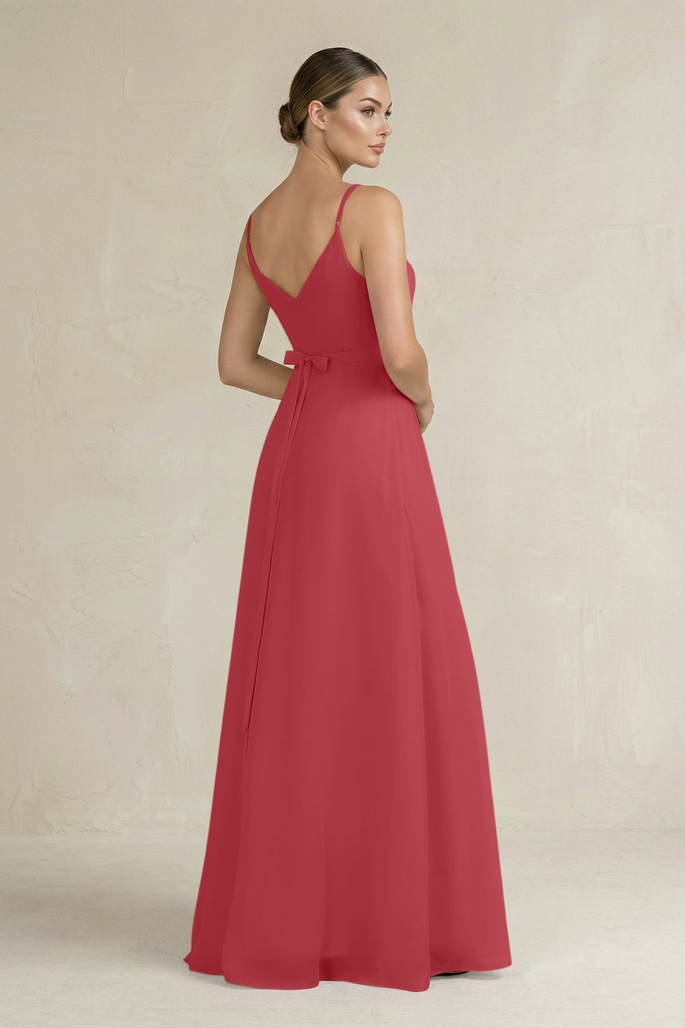 Ruched A - Line Chiffon Bridesmaid Dress with Slit in Merlot - SHE IS ME Bridesmaid Dresses