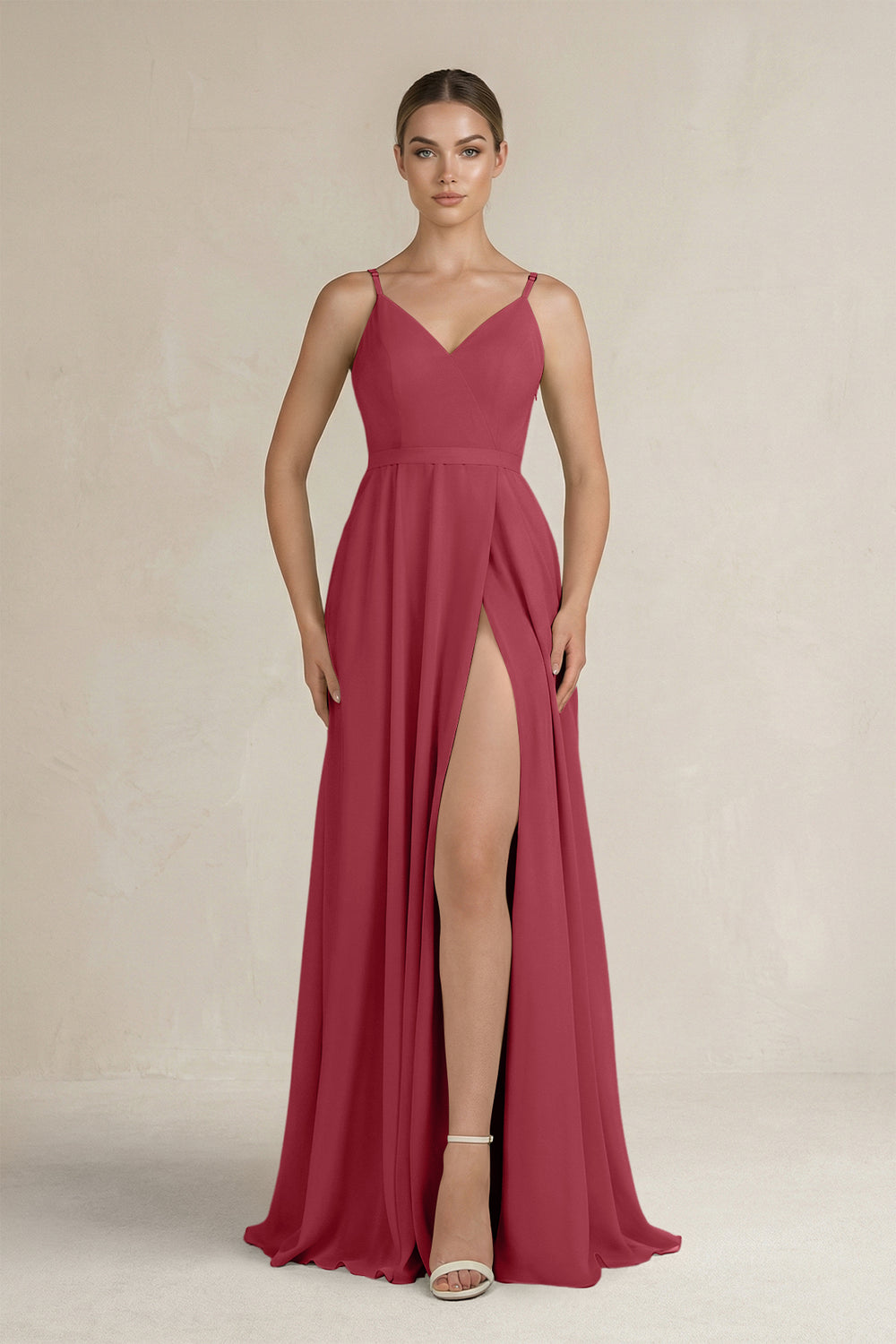 Ruched A-Line Chiffon Bridesmaid Dress with Slit in Merlot