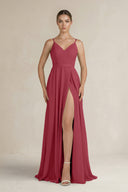 Ruched A - Line Chiffon Bridesmaid Dress with Slit in Merlot - KISS BRIDAL Bridesmaid Dresses