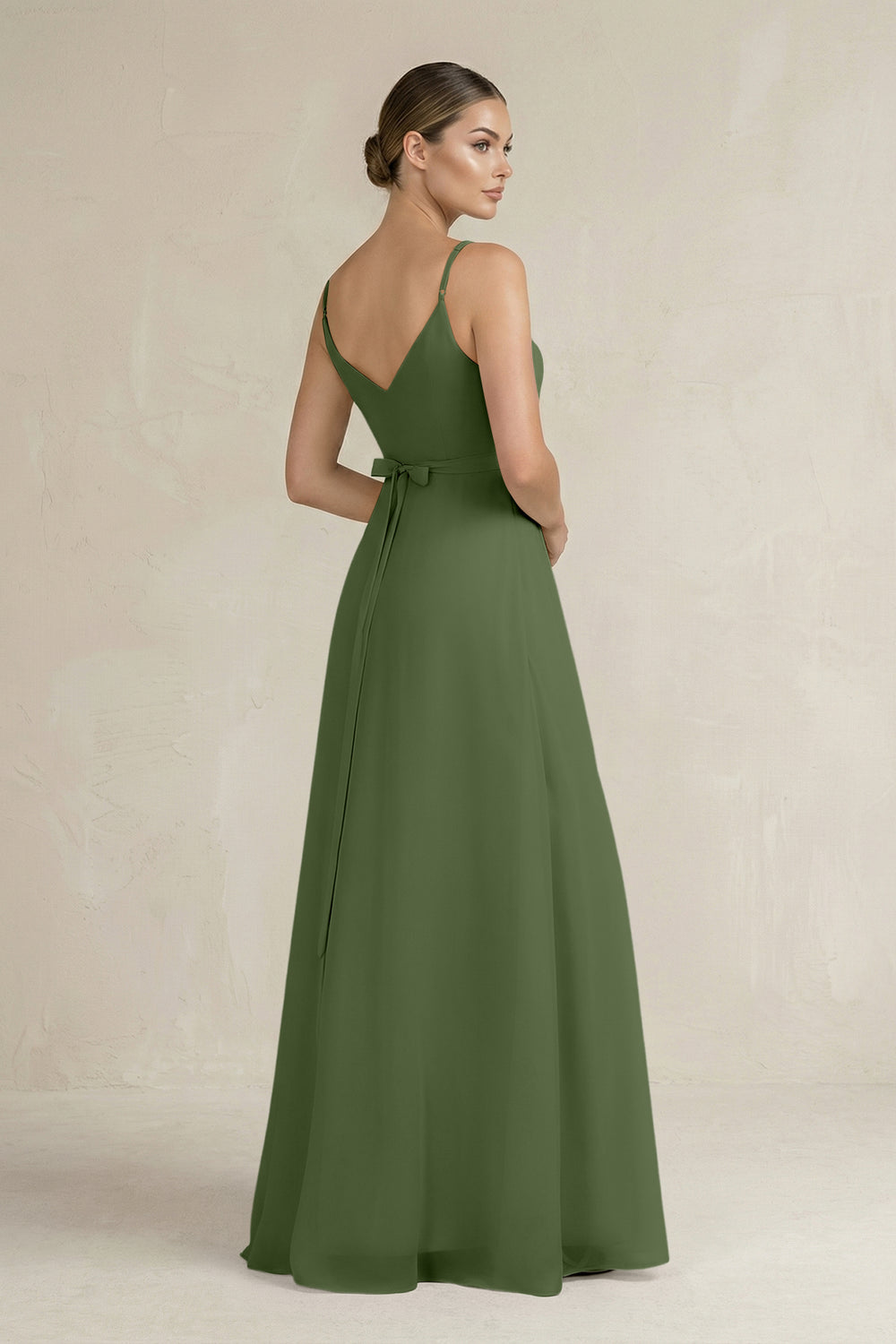 Ruched A-Line Chiffon Bridesmaid Dress with Slit in Moss