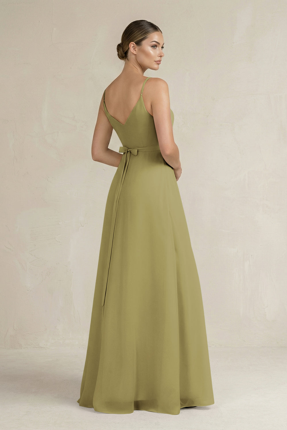 Ruched A-Line Chiffon Bridesmaid Dress with Slit in Moss Green