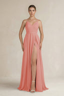 Ruched A - Line Chiffon Bridesmaid Dress with Slit in Mulberry - SHE IS ME Bridesmaid Dresses