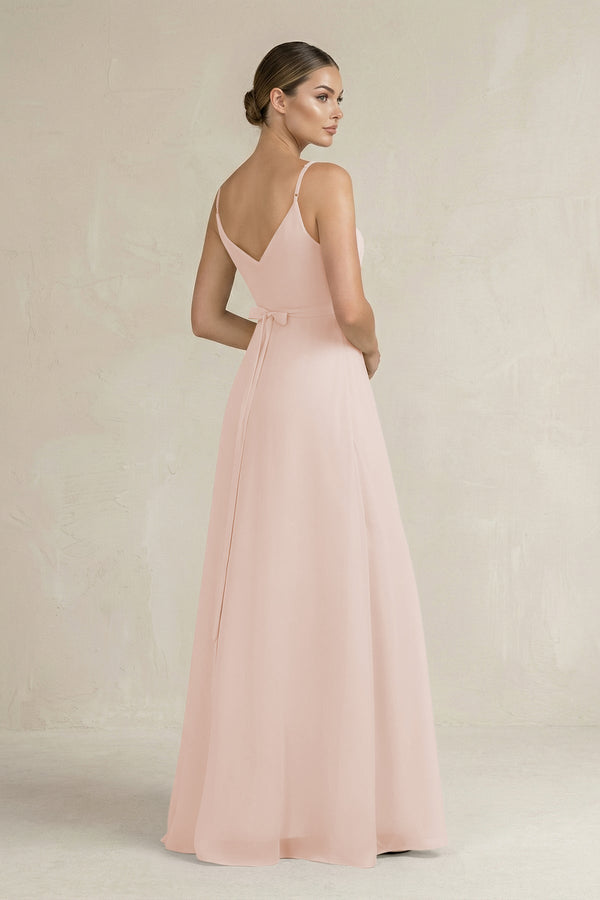 Ruched A - Line Chiffon Bridesmaid Dress with Slit in Pale Blush - SHE IS ME Bridesmaid Dresses