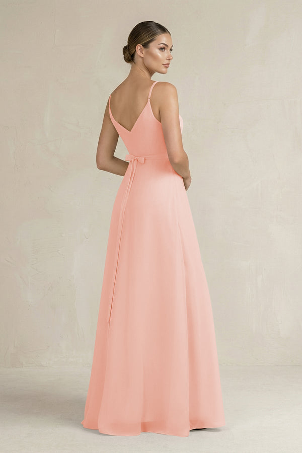 Ruched A - Line Chiffon Bridesmaid Dress with Slit in Rose Petal - SHE IS ME Bridesmaid Dresses