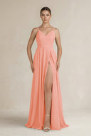 Ruched A - Line Chiffon Bridesmaid Dress with Slit in Rosette - SHE IS ME Bridesmaid Dresses