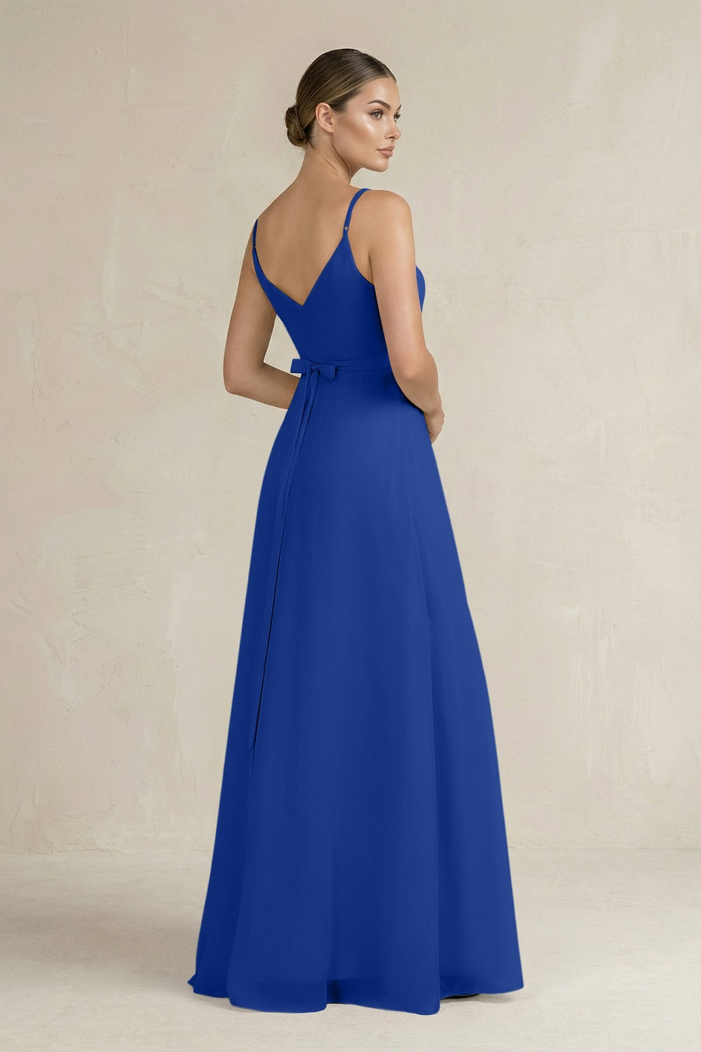 Ruched A - Line Chiffon Bridesmaid Dress with Slit in Royal Blue - SHE IS ME Bridesmaid Dresses