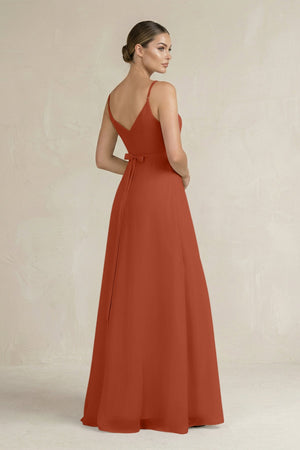 Ruched A - Line Chiffon Bridesmaid Dress with Slit in Spice - SHE IS ME Bridesmaid Dresses