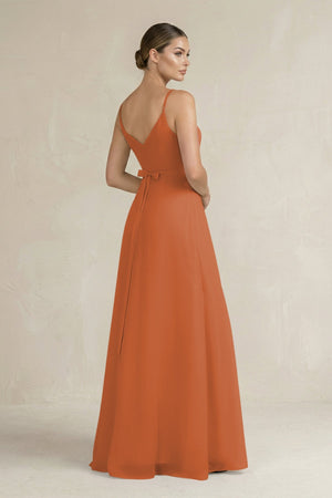 Ruched A - Line Chiffon Bridesmaid Dress with Slit in Terracotta - SHE IS ME Bridesmaid Dresses
