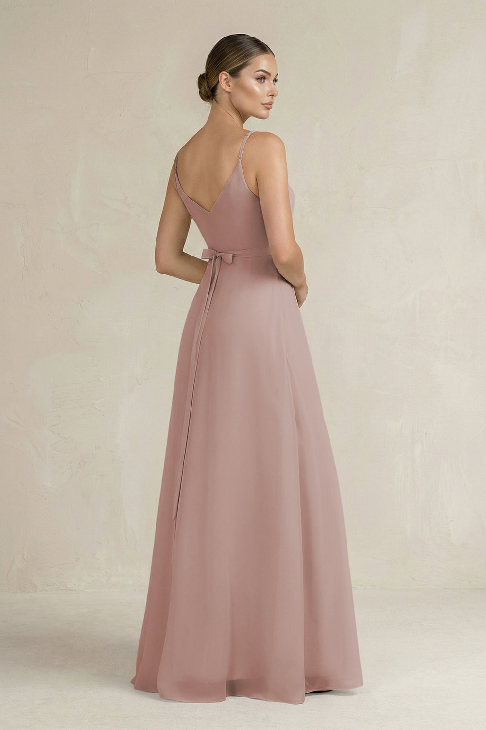 Ruched A-Line Chiffon Bridesmaid Dress with Slit in Toffee