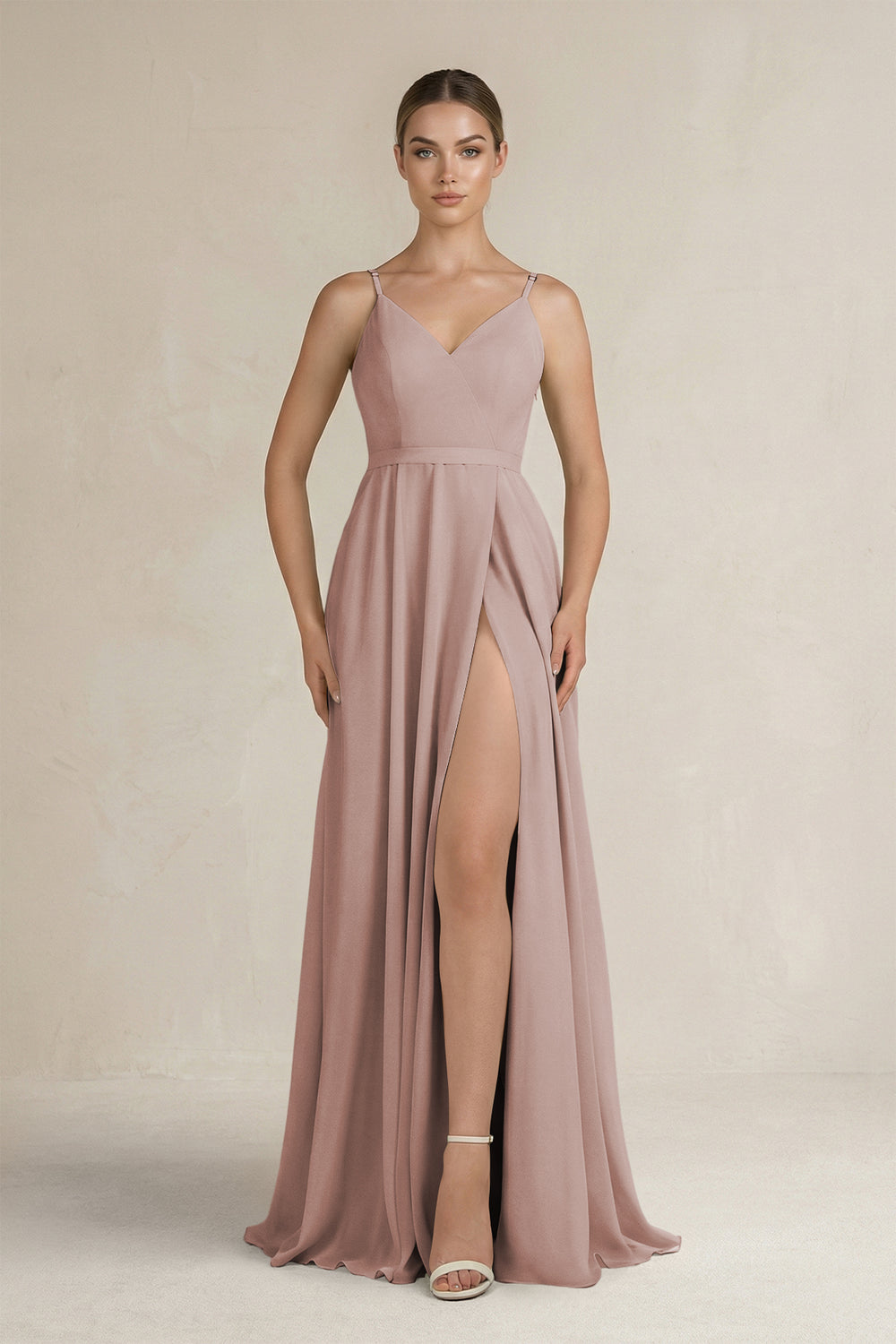 Ruched A-Line Chiffon Bridesmaid Dress with Slit in Toffee