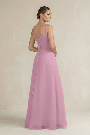 Ruched A - Line Chiffon Bridesmaid Dress with Slit in Vintage Mauve - SHE IS ME Bridesmaid Dresses