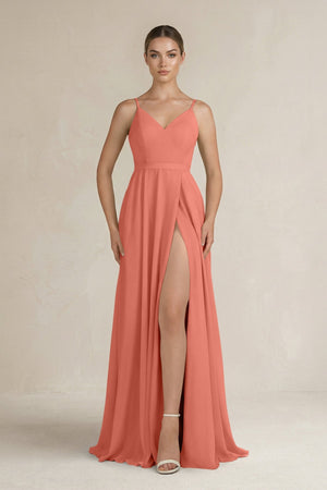 Ruched A - Line Chiffon Bridesmaid Dress with Slit in Wild Rose - SHE IS ME Bridesmaid Dresses