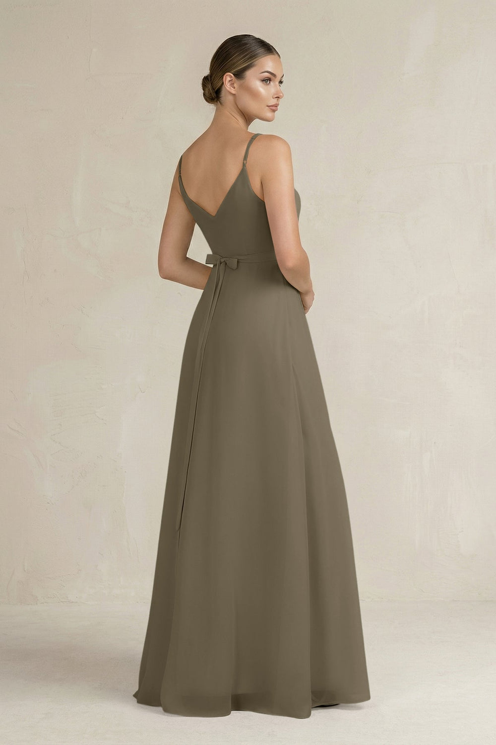 Ruched A - Line Chiffon Bridesmaid Dress with Slit in Willow Green - SHE IS ME Bridesmaid Dresses