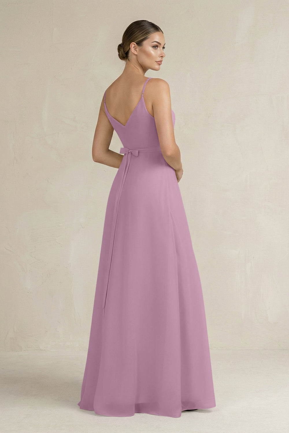 Ruched A - Line Chiffon Bridesmaid Dress with Slit in Wisteria - SHE IS ME Bridesmaid Dresses