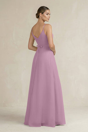 Ruched A - Line Chiffon Bridesmaid Dress with Slit in Wisteria - SHE IS ME Bridesmaid Dresses