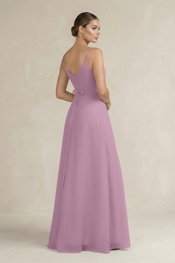 Ruched A - Line Chiffon Bridesmaid Dress with Slit in Wisteria - SHE IS ME Bridesmaid Dresses