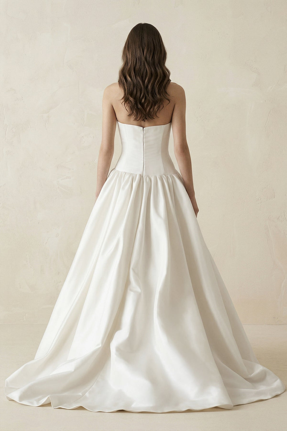 Ruched A - Line Strapless Satin Wedding Dress in White - KISS BRIDAL Wedding Dresses