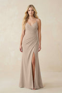 Ruched Sheath Spaghetti Strap Chiffon Bridesmaid Dress in Almond - SHE IS ME BRIDESMAID DRESSES