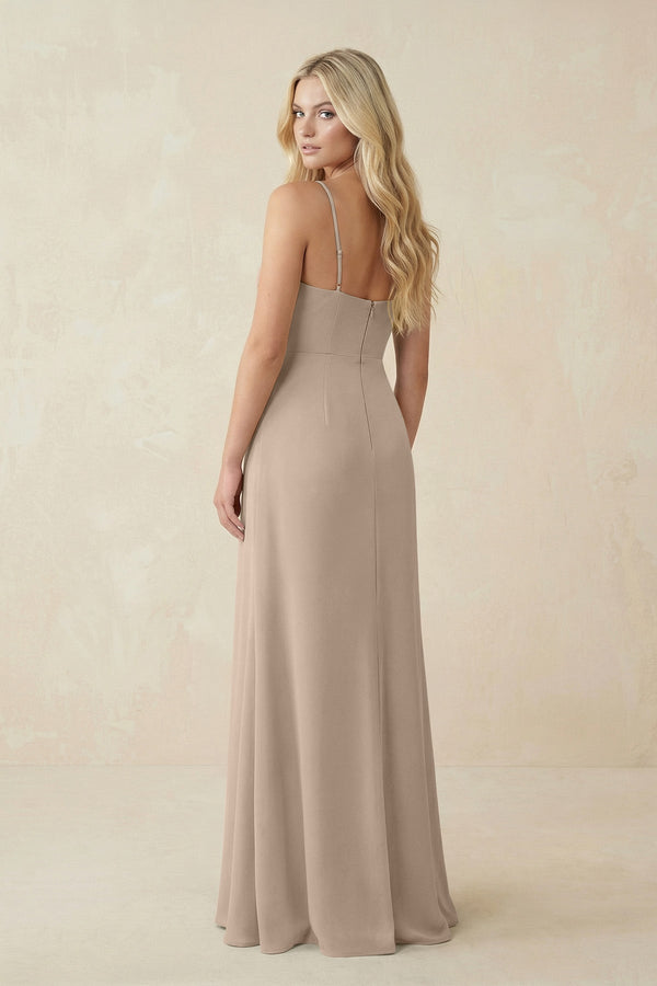 Ruched Sheath Spaghetti Strap Chiffon Bridesmaid Dress in Almond - SHE IS ME BRIDESMAID DRESSES