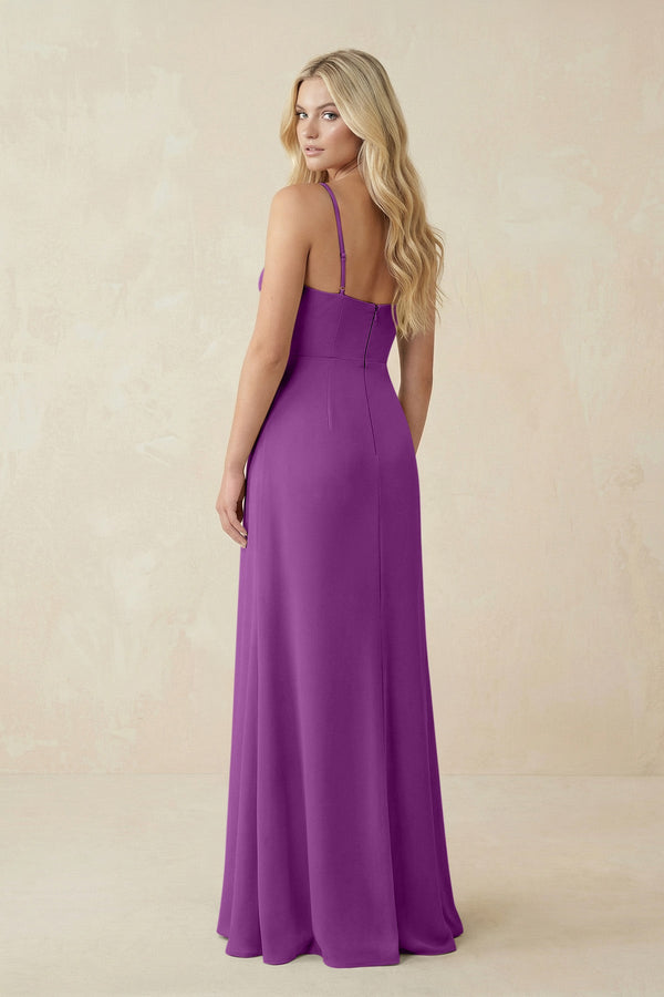 Ruched Sheath Spaghetti Strap Chiffon Bridesmaid Dress in Amethyst - SHE IS ME BRIDESMAID DRESSES