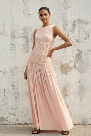 Ruched Backless Maxi Dress in Blush Pink - SHE IS ME PROM DRESSES