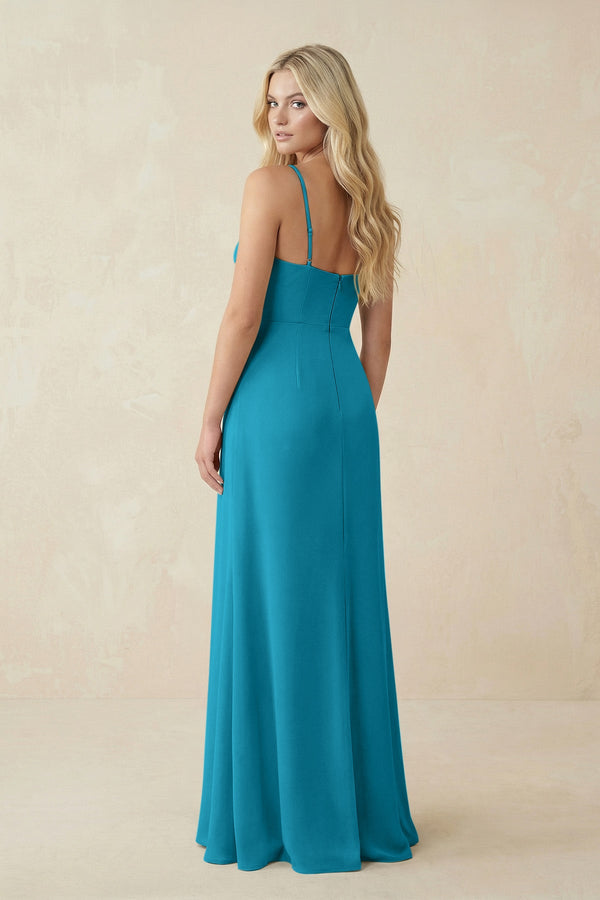 Ruched Sheath Spaghetti Strap Chiffon Bridesmaid Dress in Blue Jay - SHE IS ME BRIDESMAID DRESSES