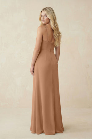 Ruched Sheath Spaghetti Strap Chiffon Bridesmaid Dress in Bronzer - SHE IS ME BRIDESMAID DRESSES