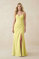 Ruched Sheath Spaghetti Strap Chiffon Bridesmaid Dress in Buttercup - SHE IS ME BRIDESMAID DRESSES