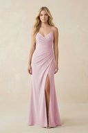 Ruched Sheath Spaghetti Strap Chiffon Bridesmaid Dress in Candy Pink - SHE IS ME BRIDESMAID DRESSES