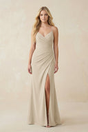 Ruched Sheath Spaghetti Strap Chiffon Bridesmaid Dress in Champagne - SHE IS ME BRIDESMAID DRESSES