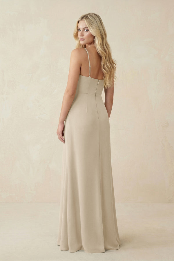 Ruched Sheath Spaghetti Strap Chiffon Bridesmaid Dress in Champagne - SHE IS ME BRIDESMAID DRESSES