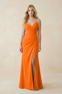 Ruched Sheath Spaghetti Strap Chiffon Bridesmaid Dress in Cinnamon - SHE IS ME BRIDESMAID DRESSES