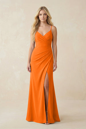 Ruched Sheath Spaghetti Strap Chiffon Bridesmaid Dress in Cinnamon - SHE IS ME BRIDESMAID DRESSES