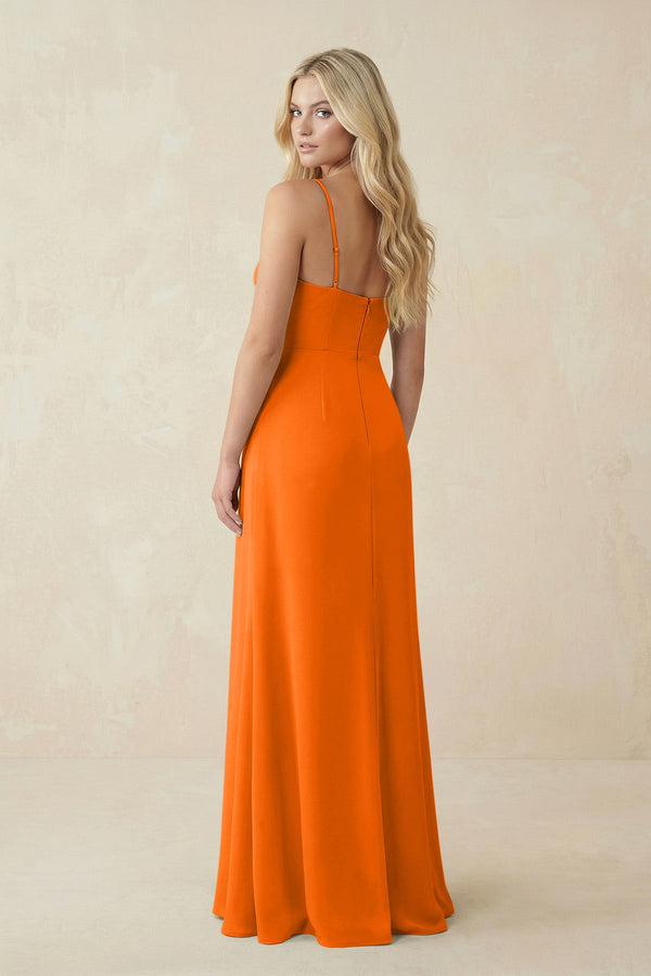 Ruched Sheath Spaghetti Strap Chiffon Bridesmaid Dress in Cinnamon - SHE IS ME BRIDESMAID DRESSES