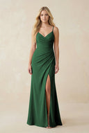Ruched Sheath Spaghetti Strap Chiffon Bridesmaid Dress in Dark Green - SHE IS ME BRIDESMAID DRESSES