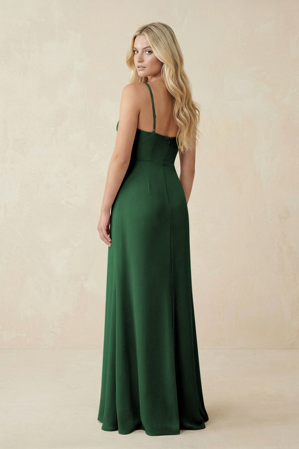 Ruched Sheath Spaghetti Strap Chiffon Bridesmaid Dress in Dark Green - SHE IS ME BRIDESMAID DRESSES