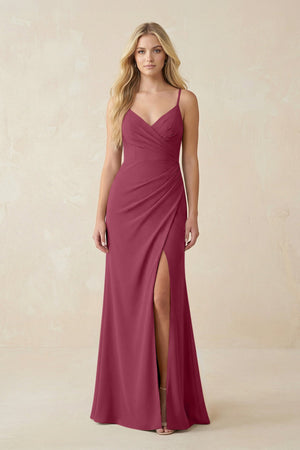 Ruched Sheath Spaghetti Strap Chiffon Bridesmaid Dress in Desert Rose - SHE IS ME BRIDESMAID DRESSES