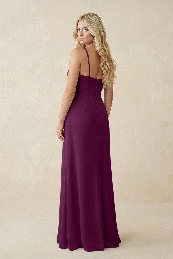 Ruched Sheath Spaghetti Strap Chiffon Bridesmaid Dress in Fig - SHE IS ME BRIDESMAID DRESSES