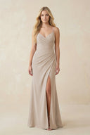 Ruched Sheath Spaghetti Strap Chiffon Bridesmaid Dress in Frost - SHE IS ME BRIDESMAID DRESSES