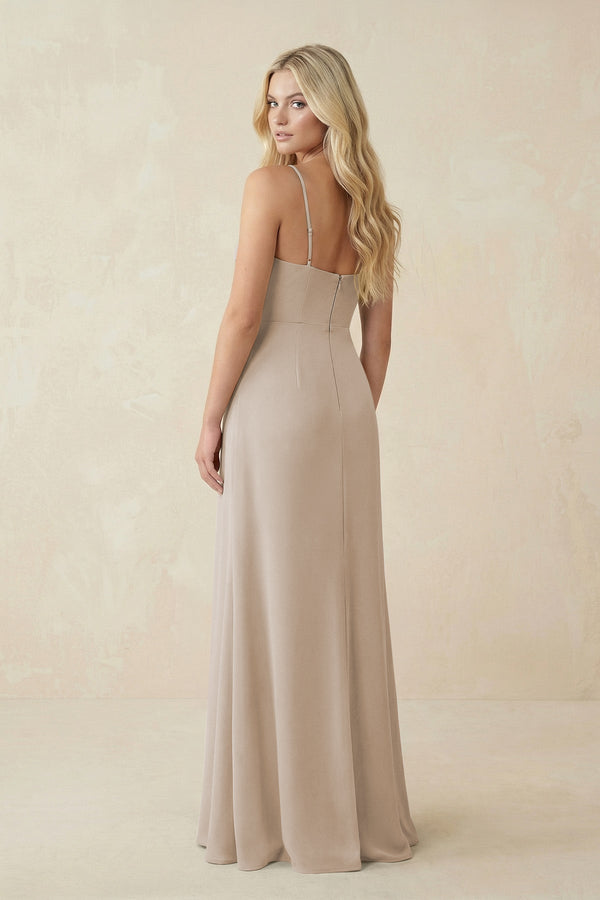 Ruched Sheath Spaghetti Strap Chiffon Bridesmaid Dress in Frost - SHE IS ME BRIDESMAID DRESSES